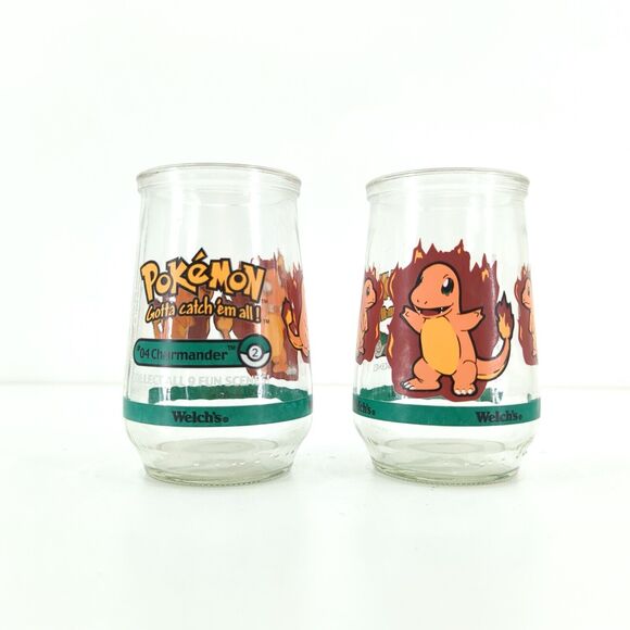 Welchs Pokemon Charmander Glass 04 Juice Jelly Jar collectible 1999 VTG Set 2 - Picture 1 of 8